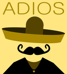 graphic design of hispanic man with sombrero and word adios