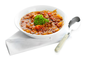 Chili Corn Carne - traditional mexican food, isolated on white