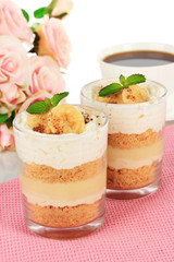 Delicious dessert with banana and caramel