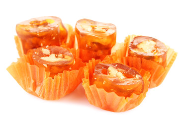 Tasty oriental sweets (churchkhela), isolated on white