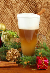 Cup of hot coffee with Christmas decorations