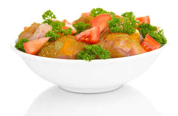 Turkey meat in bowl isolated on white