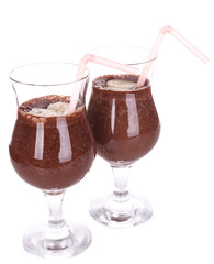 Cocktails with banana and chocolate isolated on white