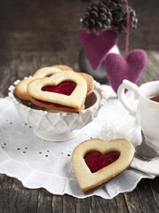 Heart shaped cookie with jam