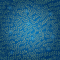 Fototapeta premium Dark Blue Seamless Pattern with Leaves