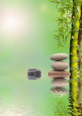 composition zen, bien-être, bambou et galets