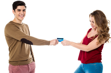 Girlfriend sweetly snatching debit card