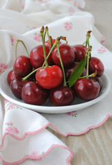Plate with ripe cherries