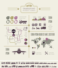 Flat Transportation Infographic Elements plus Icon Set. Vector.
