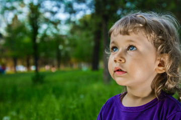 Outdoor portrait of cute little girl on the meadow