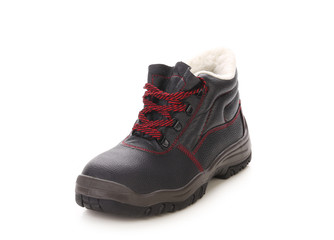 Black man's boot with red lace.