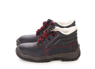 Black man's boots with red lace.