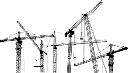 composition with six isolated industrial cranes