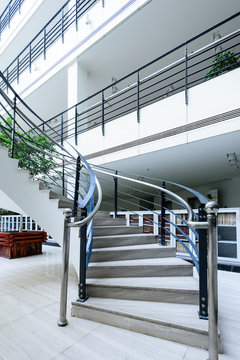 Sleek metal spiral staircase