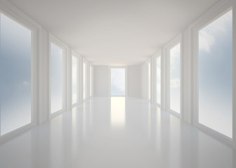 Bright white hall with windows