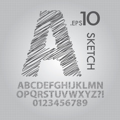 Pencil Sketch Alphabet and Numbers Vector
