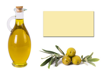 composition of oil bottles and olives