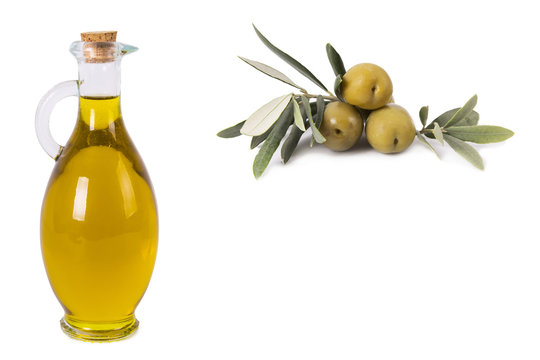 composition of oil bottles and olives