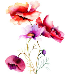 Naklejki  Akwarela ilustracja z kwiatami