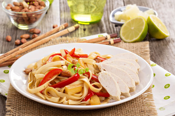 Udon noodles with vegetables and chicken