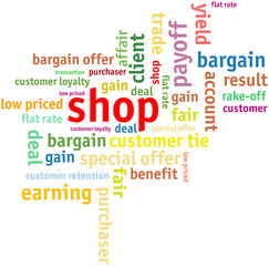 shop and sale, advertising tag cloud, vector illustration