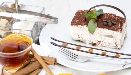 tiramisu on a table in a restaurant