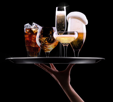 recommend clip art: set with different drinks on black background