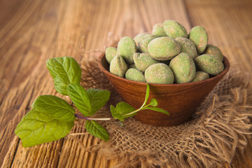 wasabi nut on wooden table 