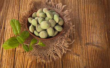 wasabi nut on wooden table 