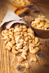 cashew nut on wooden table 