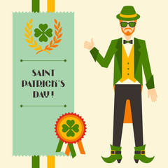Saint Patrick's Day illustration with hipster leprechaun.