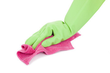 rag for wet cleaning in hand of woman