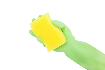 Hand in rubber glove with sponge