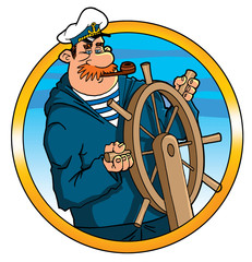 captain helmsman sailor at the helm steering wheel