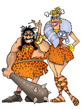 funny prehistoric man and woman