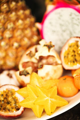 Exotic fruits on a white background.