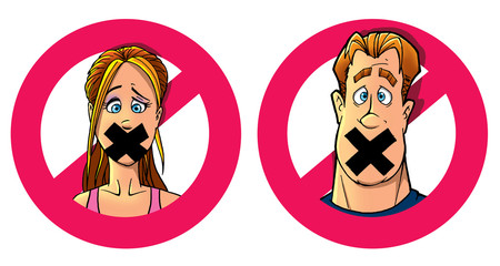 funny man and woman with taped mouth