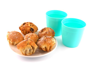 cup of coffee (tea) and cookies on plate isolated on white