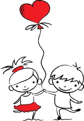 Валентина каракули мальчик и девочка, вектор
