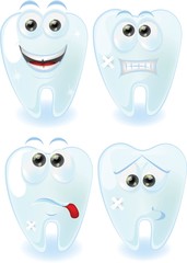 Мультфильм милый зубы с разными эмоциями