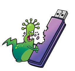 Cartoon virus deletes the information from the USB Flash Drive