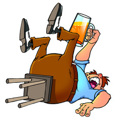 drunk cartoon man proposing a toast with a beer mug