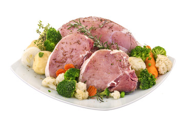 fresh pork meat with a variety of vegetables