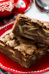 Piece of chocolate pie with apples