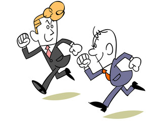 同僚と競争するビジネスマン