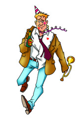 Drunken happy businessman after office party