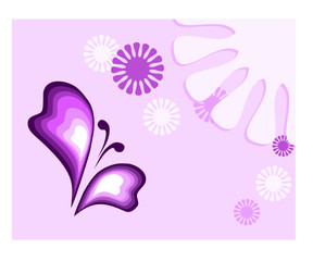 abstract butterfly, pink backround, blooms
