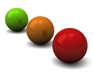 Green, yellow, red ball with shadow, 3d