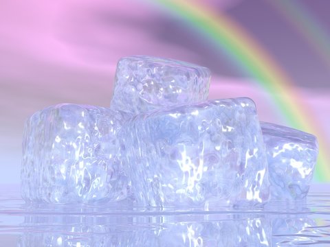 Ice cubes and rainbow - 3D render