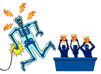 Man take the electrician shock in a ballroom shampionship